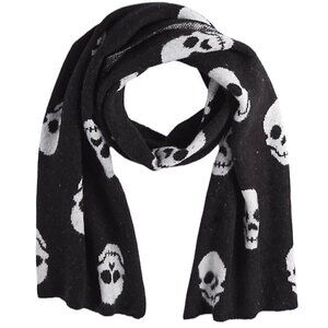 Torrid Womens NWT Fringe Lined Halloween Fall Emo Black Skull Oblong Scarf OS